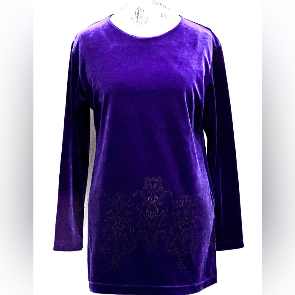 Diane Von Fürstenberg Tunic Pullover GOLD PAISLEY Velour Purple OVERSIZED S